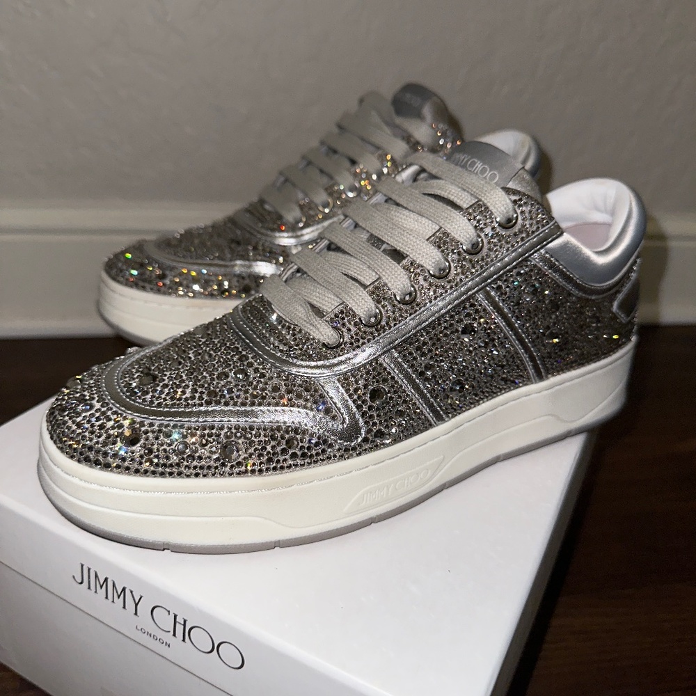 Jimmy Choo Hawaii Crystal Satin & Leather Sneaker Women's